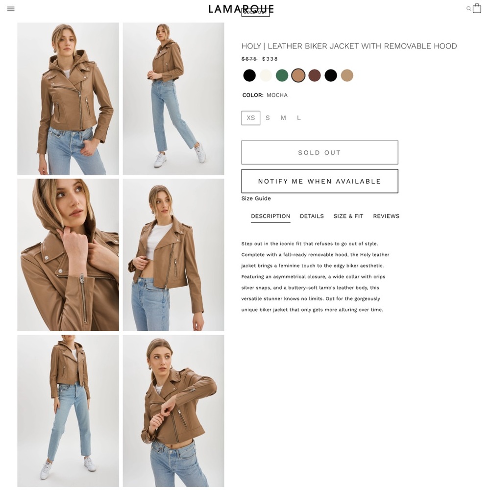 LAMARQUE Brown Leather Biker Jacket with Hood
